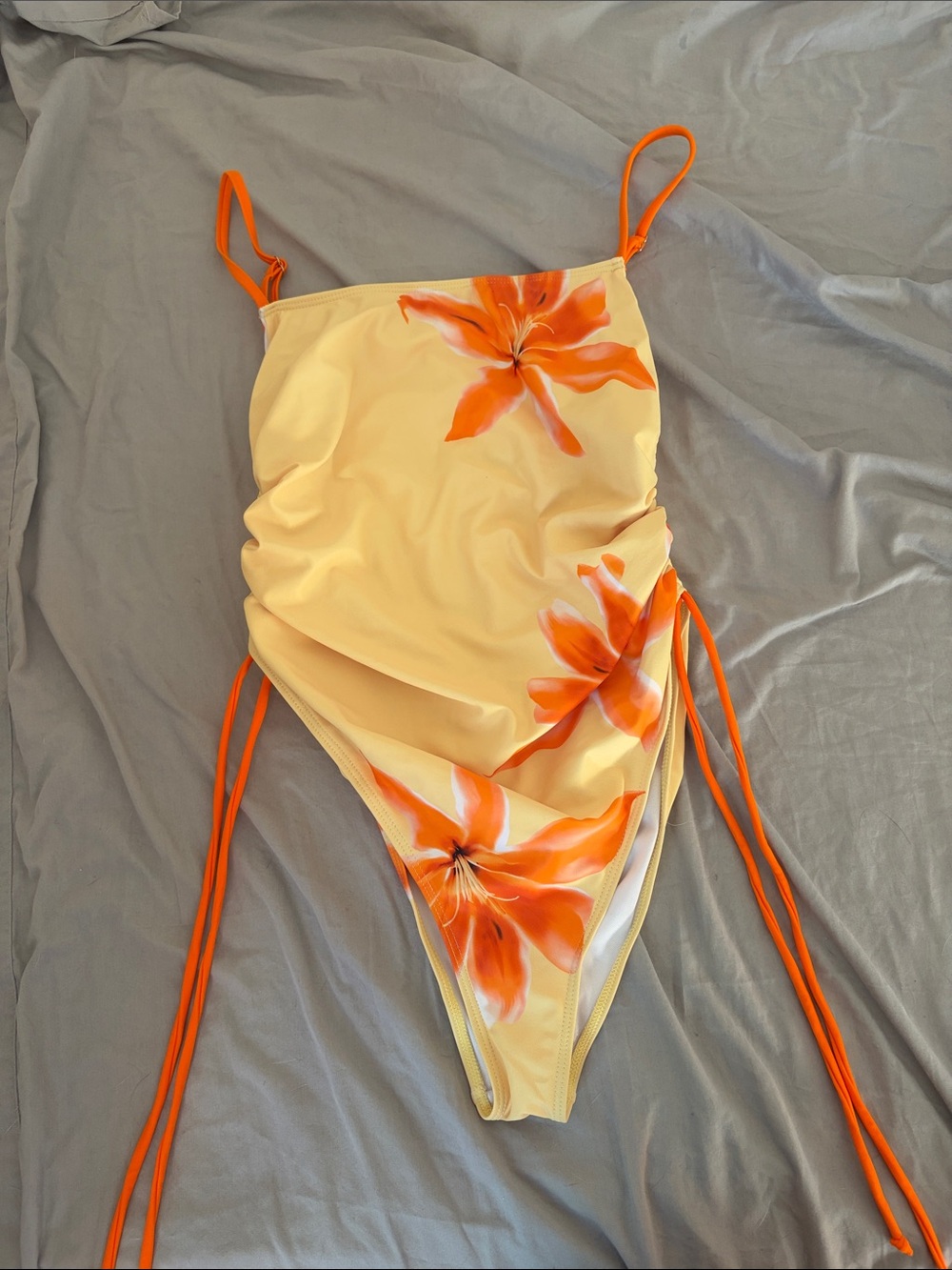Yellow Orange Floral One-Piece Swimsuit